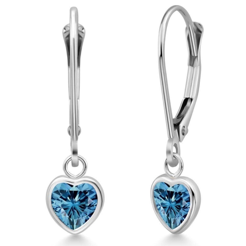 925 Sterling Silver 1.60 Cttw Persian Blue Moissanite Heart Leverback Earrings